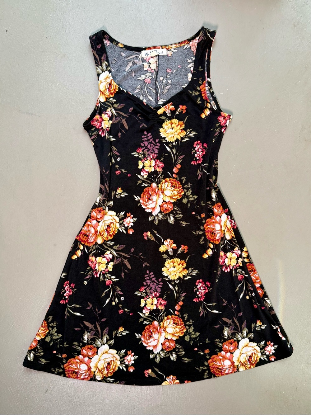 Whimsygoth Dark Floral Fit & Flare Mini Dress Black Fairy Grunge Size S